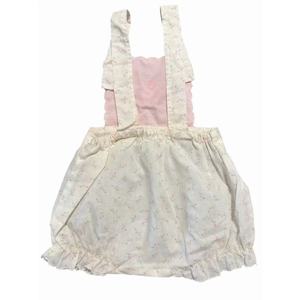 Vintage Baby Girl Cradle Togs Bubble Romper Floral Embroidery 0-6 Months Cottage